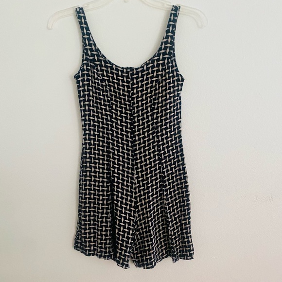 VINTAGE 90’S BETSEY JOHNSON BLACK CREAM GEOMETRIC PRINT ROMPER SIZE P XS - Picture 1 of 5